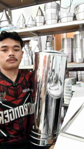 Tempat sampah single swing bahan stainless sudah termasuk peking kayu/Tong sampah tinggi 60cm diameter 23cm