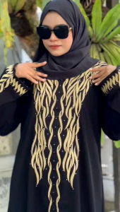 SABELLA ABAYA GAMIS HITAM MAXY DRESS TURKEY BORDIR AMEENA BUSUI JETBLACK SAUDI TERBARU