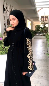 Sabella abaya gamis hitam bordir hilda busui tasle sabuk belt jetblack saudi