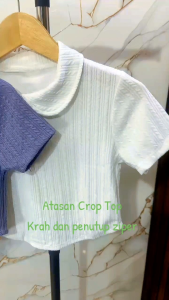 Atasan Wanita Crop Top Krah Risleting