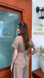 Banary Set💖🌿 ชุดเซทแต่งกระดุมดอกไม้แต่งกระเป๋าลอกพร้อมกางเกงขายาว