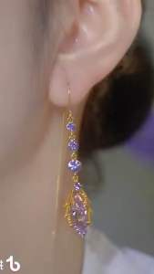 (Bebas beli 2 dapat bonus) A16 COD Anting daun ungu juntai titanium wanita Korea original