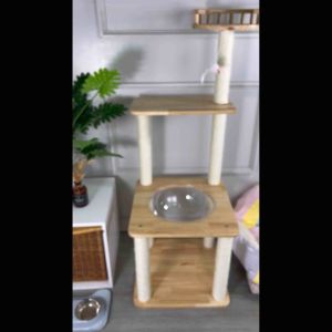 [พร้อมส่ง] คอนโดแมวไม้จริง รุ่นสูง3ชั้น+อ่างอะคริลิก ผลิตจากไม้ยางพารา ไม่ติดขน ขัดเรียบ ไร้เสี้ยน โรงงานผลิตเอง