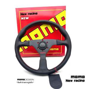 พวงมาลัย MOMO v35 ด้ายแดง แตรดำ 350mm งามเหมือน ปั้มครบ