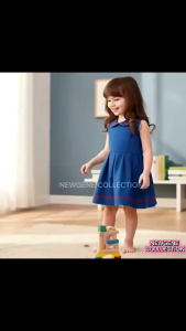 NewGene Collection Kids Denim Dress with Red Ribbon Size 4-12 Soft Denim Fabric for Girls