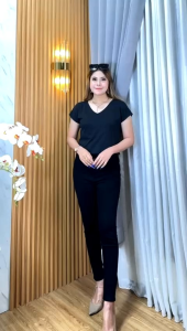 Celana Jeans Highwaist Motif Tulang Pensil Wanita