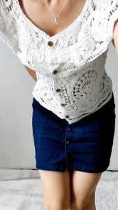 42550 Cinderina Crochet Top Baju Renda Lace