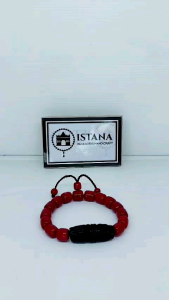 Gelang Red Coral Marjan Kombinasi Plat Ukir Terbaru