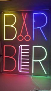 ป้ายไฟ ป้ายไฟร้าน ป้ายไฟตัวอักษร ป้ายไฟวิ่ง ป้ายไฟนีออน ป้ายไฟร้านตัดผม ป้ายไฟBARBER barbershopตัดผมชาย 60x40cm