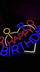 ป้ายไฟ ป้ายไฟร้าน ป้ายไฟตัวอักษร ป้ายไฟวิ่ง ป้ายไฟled ป้ายไฟสุขสันต์วันเกิด ป้ายไฟHappy Birthday (60x50cm)