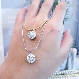 Kalung Titanium Bola Diamond Rantai Belut Awet Anti Karat 84ad