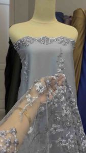 Bahan Kain Kebaya Brokat Tile Garden Daisy PearL Mutiara 2 tone Warna Ice Blue Baby Blue Harga 05m