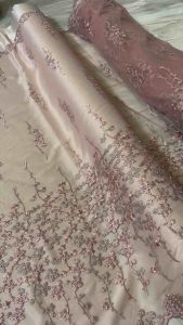 Bahan Kain Kebaya Brokat Tile Garden Daisy PearL Mutiara 2 tone Warna Blossom Pink Harga 05m