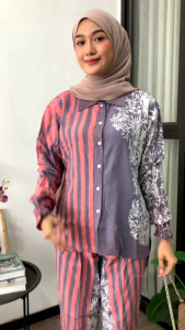SETELAN TUNIK BATIK ABSTRAK RAYON CANDI MEKAR