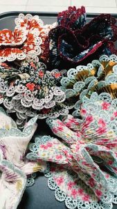 ยางรัดผม A one สไตล์เกาหลี 🌈 ขอบลูกไม้สีฟ้าสวยมาก ลายซ้ำยาก