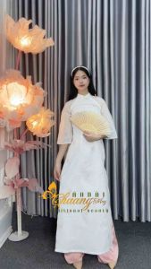 Áo dài cách tân nữ 4 tà thêu hoa nhí Chaang may sẵn áo dài đính cúc xinh dự tiệc cưới lễ Tết đẹp ADC805