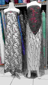 kain/bahan tile bordir payet/kain kebaya