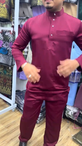 Baju Melayu Slim Fit Shirt with Paloma Parel Skin Soft Fabric in Rich Brown Cream Burgundy Colors XS-XXL (Free Button Included)