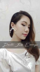Donita Bow Pearl Stud Earrings Ribbon Pita Bowknot Anting Tusuk Pita Mutiara Handmade