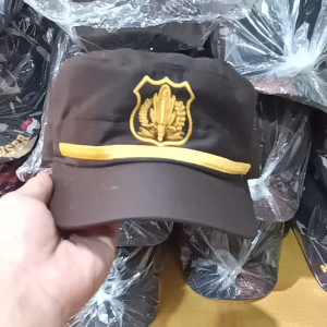 Topi Komando Satpam Lis Kuning Coklat Tua / topi satpam lis kuning