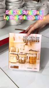Hũ Đựng Gia Vị Thủy Tinh Set 3 Lọ Gia Vị 350ml Và 620ml Kèm Muỗng Nút Bật Tiện Lợi