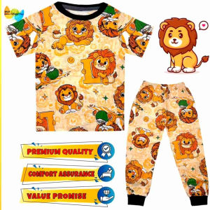 SLEEPWEAR / BAJU TIDUR /PIJAMA KIDS Orange L FOR LION SEDONDON Full Cotton Kids Budak Kanak Pakaian