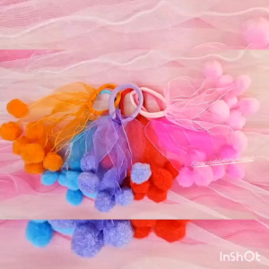 SCRUNCHIE POMPOM SLAYAR IMPORT / KUNCIR BOLA SIFON JUNTAI / IKAT RAMBUT BULU POMPOM SELAYAR / SCRUNCHIE HAIR TIE / PJB7813