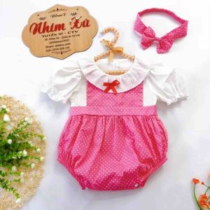 Body chấm bi hồng phối trắng quá xinh cho bé gái 4-12kg B202