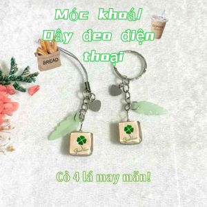 Móc Khoá Dây Đeo Điện Thoại BaLo Túi Xách Cặp Đôi Cỏ 4 Lá May Mắn Màu Đen Hồng Thời Trang