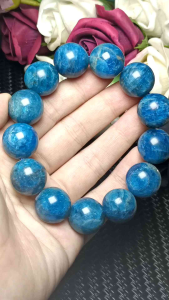 (Certificate) High Grade Blue Apatite Gemstone Crystal Bracelet 17mm+ /(附证书) 高货纯天然猫眼蓝磷灰水晶手串 17mm+