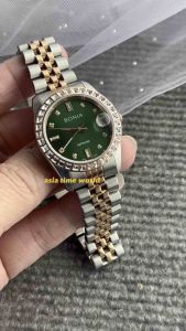 [Original] BNB10553-3697S (32mm) Bonia Elegance Sapphire Womens Watch with Green Dial Two Tone Rose gold and Silver Stainless Steel Bracelet | Official Warranty