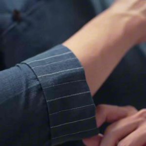 (JUN) Hanfu Shirt เสื้อเชิ้ตผู้ชายฮั่นฝู สีกรมลายทาง