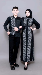 CENTRAL - Set Couple Tenun Belvia Hitam Baju Tenun Batik Sarimbit Kondangan Baju Lebaran Seragam Keluarga Gamis Couple Suami Istri Terbaru