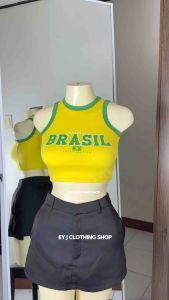 BUY 1 TAKE 1 (2PCS) JESIREE BRASIL RACERBACK TANK CROP TOP COTTON SPANDEX FOR WOMEN Womenswear Comfortable Lady Casual Sleeveless
