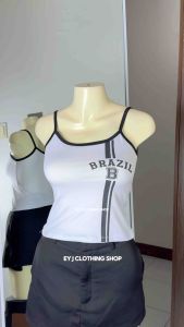 BUY 1 + GET 2 FREE (3PCS) Jin Brasil Spaghetti Sleeveless Crop Top For Women Womenswear Comfort Cotton Spandex Trend Chic Elegant