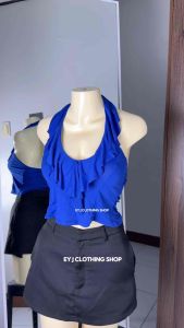 BUY 1 TAKE 1 (2PCS) Ariza Neck Classy Ruffle Halter Basic Body Hugging Crop Top For Women Womenswear Comfortable