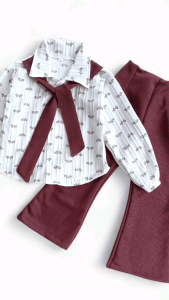 Setelan Baju Anak Perempuan Lorenza Motif Pita Celana Cutbray Untuk Usia 2-10 Tahun