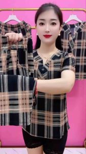 Đồ bộ nữ trung niên cho mẹ bộ thun trung niên nữ họa tiết sọc quần dài Tấc ống nhỏ - TH22