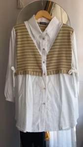 Kemeja Wanita - Tya Shirt Bahan Polo Linen Mix Knit Salur Atasan Wanita Terbaru