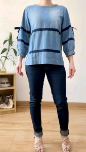 Blouse Jeans Denim Oneck Lengan 7per8 Kasual Korea Kantor Kuliah Kerja Santai