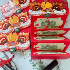 Bao lì xì xếp lớp chia ngăn độc đáo đầu Rồng Sư Tử may mắn tài lộc 2024