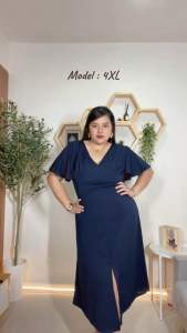 (2XL TO 4XL )PLUS SIZE BUTTERFLY DRESS BODY ONE SIZE ONLY WITH FRONT SLIT CREPE FABRIC