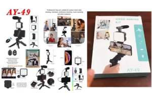 Paket Microphone Vlogging KIT 5in1 / Video Making Kit AY-49 AY49 / Tripod + Mic Vlogger + Lampu + Holder HP + Remote