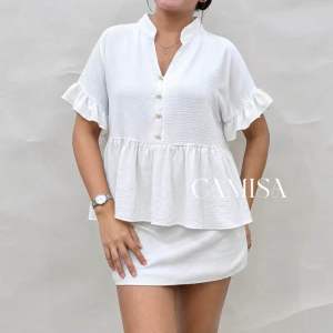 Winter (XL-Semi 3XL) Chinese Collared Buttoned Top - Crumpled Linen