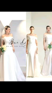 Váy cưới suông đi bàn đại lễ gọn nhẹ 2 trong 1