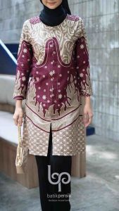 Baju Batik Couple Dress Tunik Kemeja Lengan Panjang Burgundy