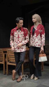 Batik Persik Premium Baju Batik Couple Blazer Dan Kemeja Lengan Panjang Slimfit