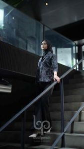 Atasan Batik Couple Kutubaru Plum Kemeja Pendek Seragam Kantor