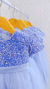 DRESS ANAK BIRU MUDA BLING BLING GAUN PESTA CANTIK FASHION