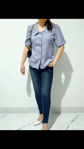 VALENMODE - BLOUSE ATASAN KEMEJA WANITA MOTIF POLOS STYLE KOREA